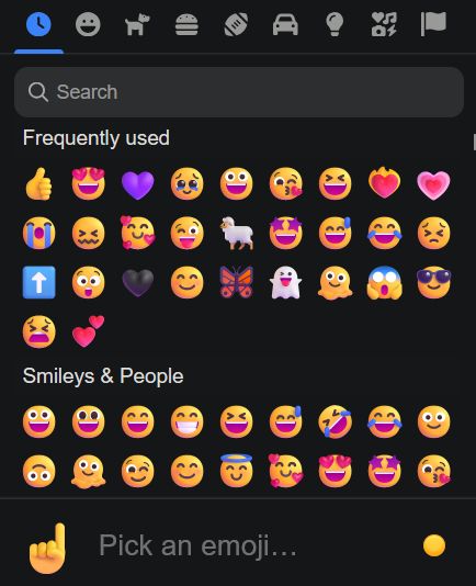 screenshot of the emoji selection menu, featuring the 3d fluent emoji designs