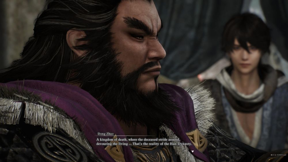 Dong Zhuo saying "A kingdom of death, where the deceased stride around devouring the living... That's the reality of the Han Dynasty." 