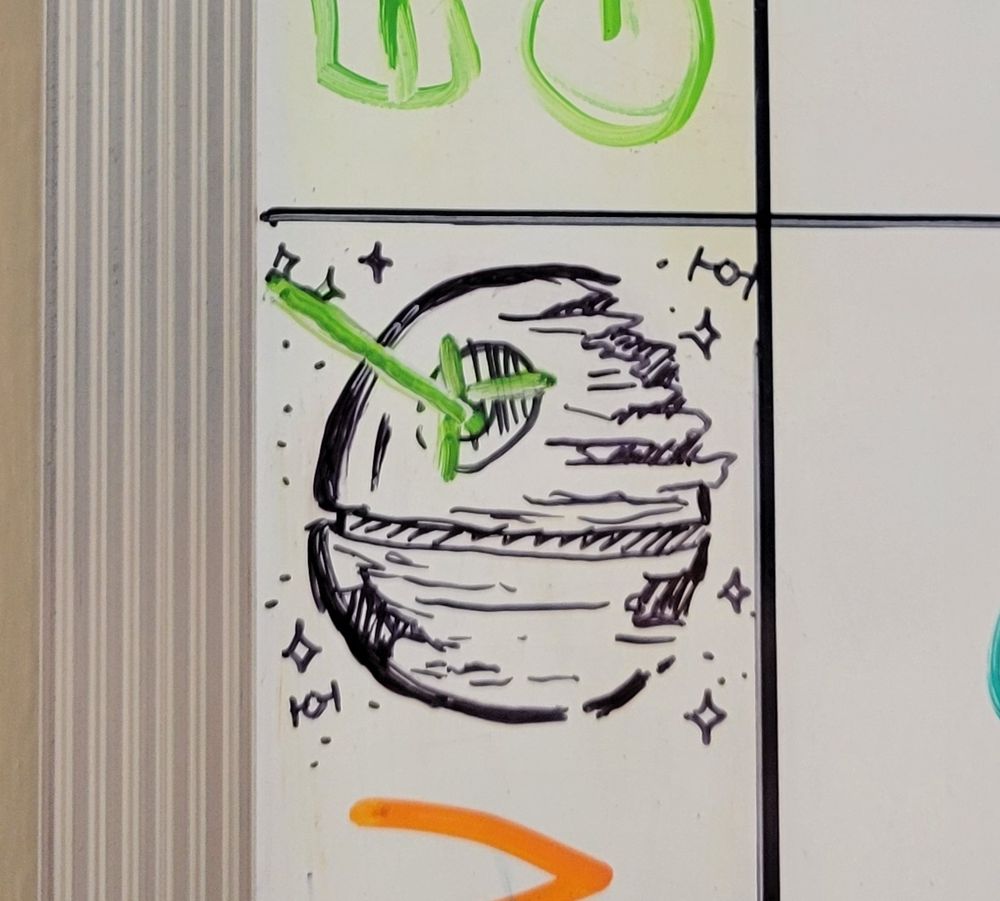A dry erase sketch of the Death Star destroying some innocent civilian planet