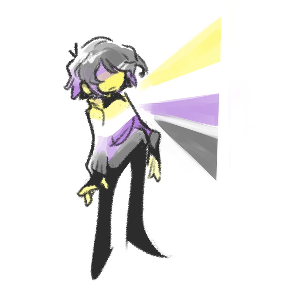 Kris Deltarune colored with the palette of the nonbinary pride flag