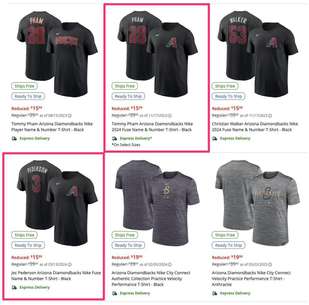 DBacks Shop T Shirt Sale. Tommy Pham Tshirt 15.99, Joc Peterson 15.99