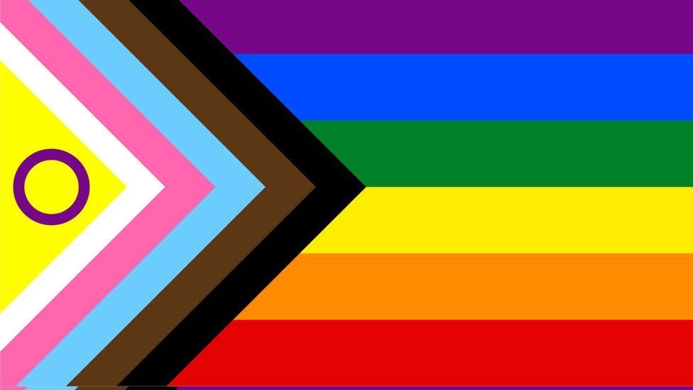 The Pride Progess V2 Flag, only upside down, the international signal for dress or threat to life and limb.