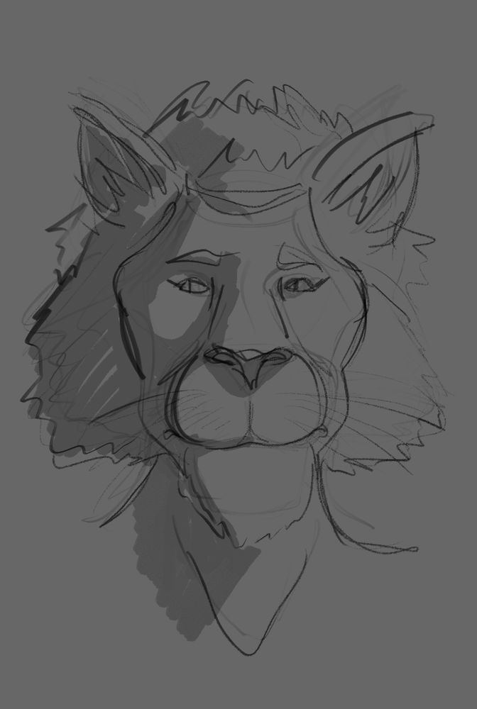 A rough digital sketch portrait of a Khajit from the game Oblivion.