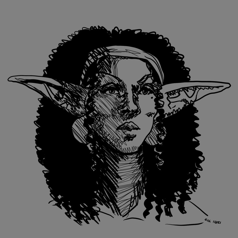 A drawing of an elf woman.