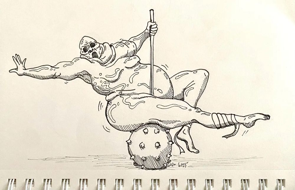 A Pthumerian "Watcher," a slimy creature of the catacombs, trying to seduce the viewer on top of his mace. 