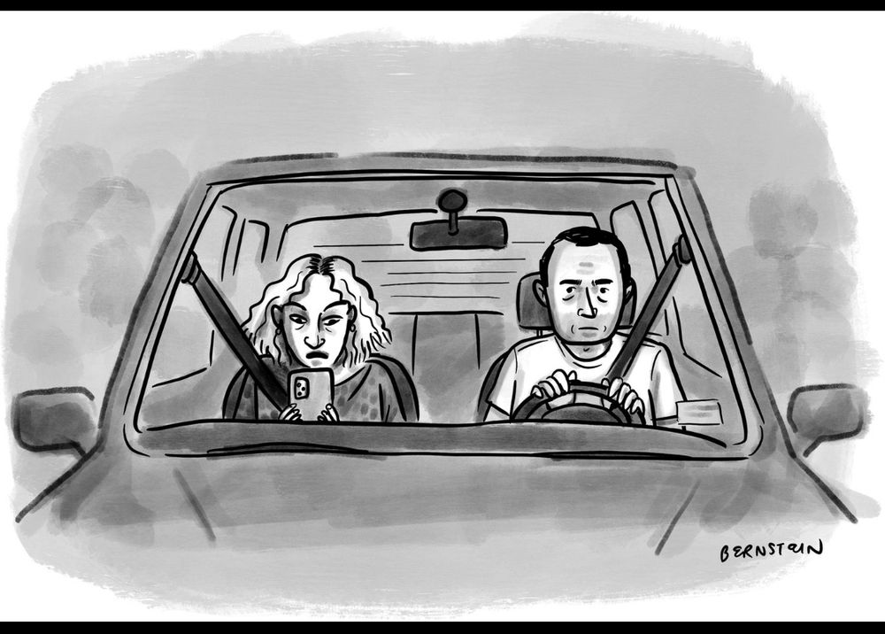NYer cartoon showing a couple in a car, talking about Robert Moses. 