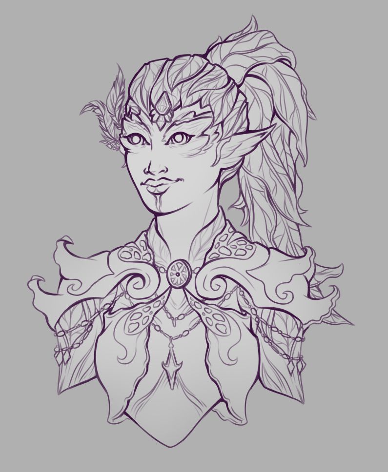 Line Art of a Sylvari Mesmer from GW2