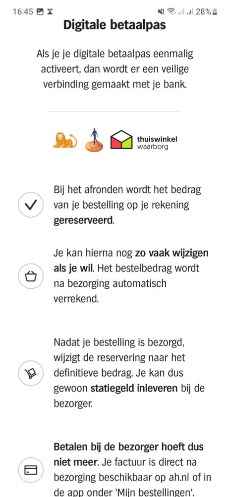 Toevoegen digitale betaalpas AH app