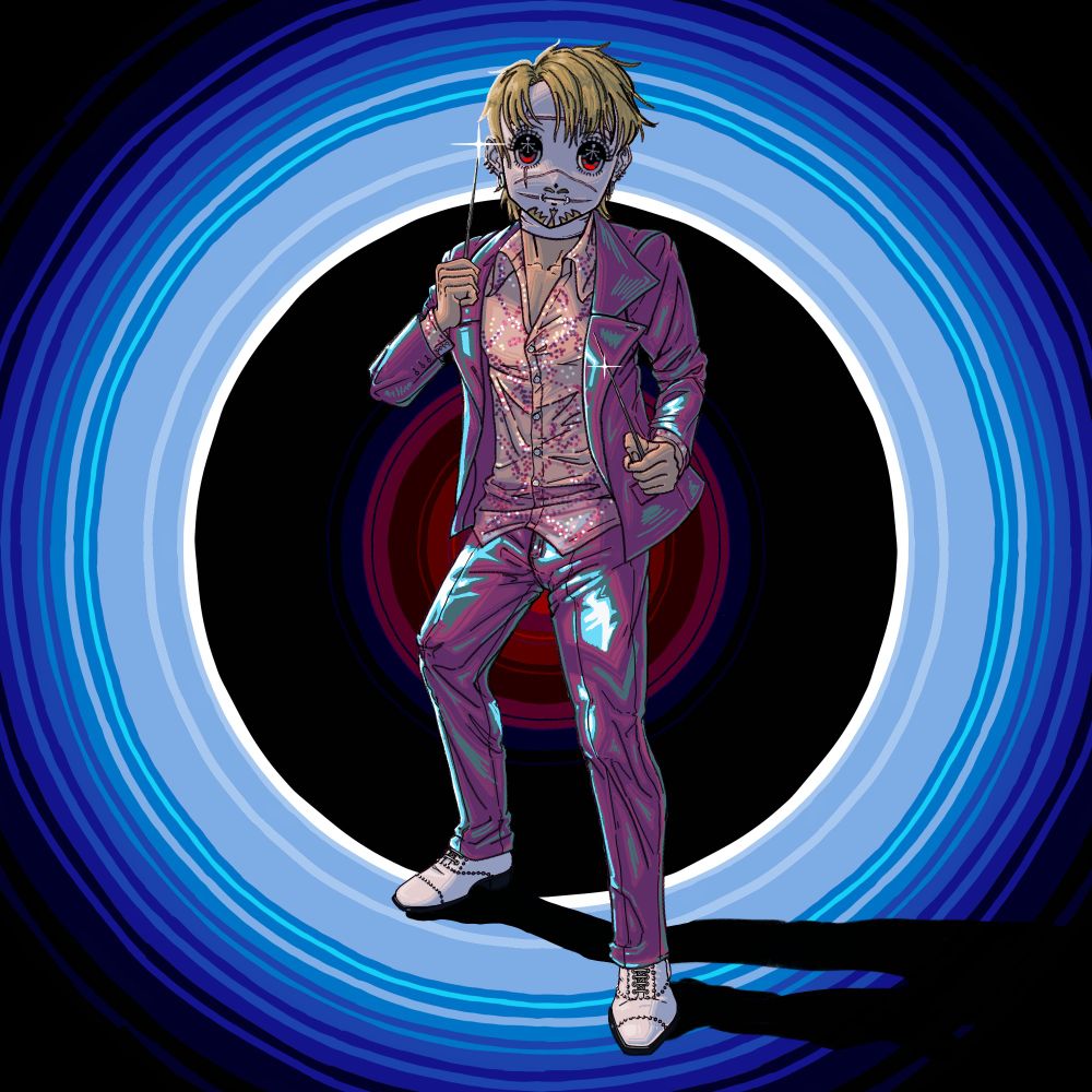 man with a kigurumi mask cosplaying as masao kakihara from ichi the killer the movie