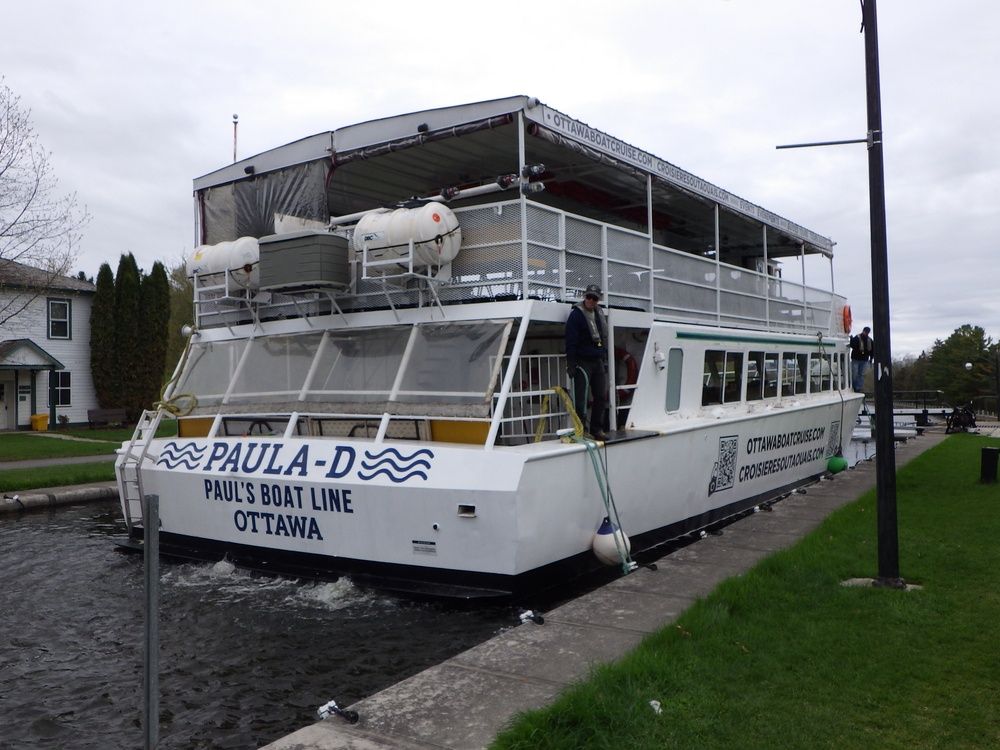 A tour boat which was stored in the locks all winter is now ready to leave for the summer tourist season.