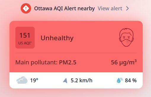 Ottawa air quality 151 (unhealthy)