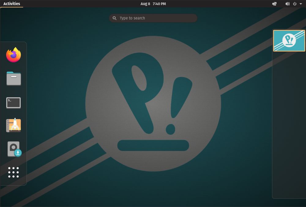 Pop!_OS 20.04 LTS with activities menu