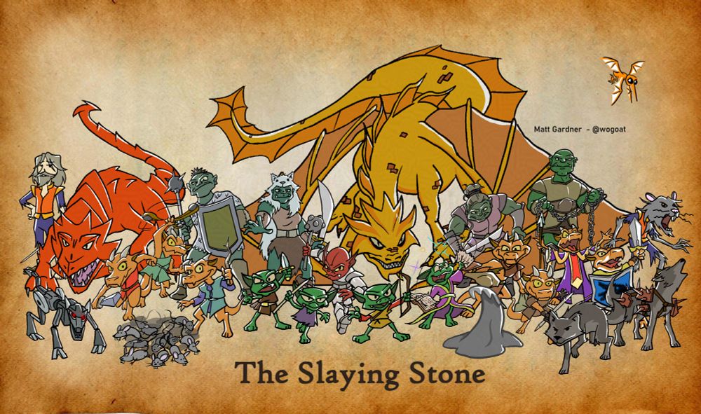 An image showing all of the monsters from the Dungeons and Dragons adventure "The Slaying Stone" clustered together.