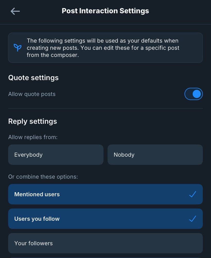 Interaction settings