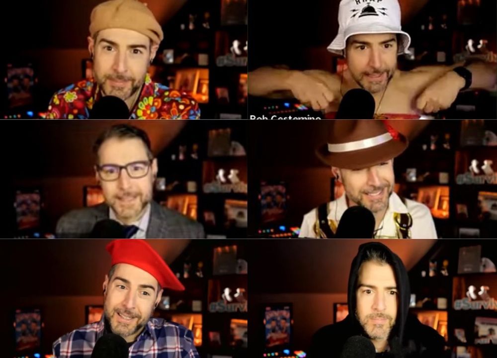 Rob cesternino in various outfits during the first “rhap traitors” livestream