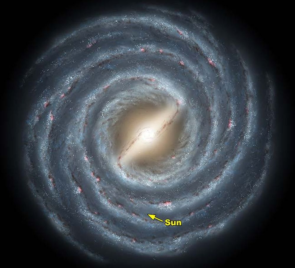 The Milky Way is our galaxy, a barred spiral galaxy containing at least 100 billion stars. It's approximately 100,000 light-years in diameter and about 1,000 light-years thick. Our solar system is located about a third of the way out from the center, within one of the spiral arms. 