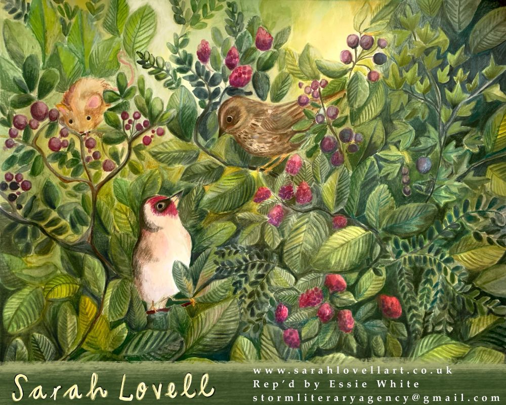 Kidlitart postcard featuring British birds in a hedgerow 