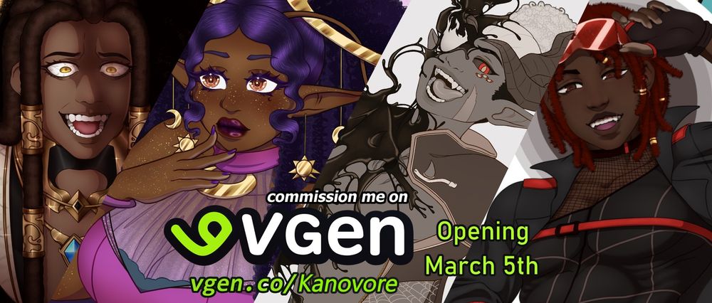 Illustration examples for Kanovore's Vgen. They will be re-opening on march 5th at 12pm est