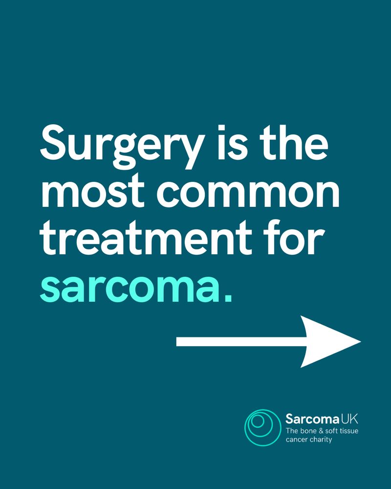 Text reads 'Surgery is the most common treatment for sarcoma.' An arrow points to the right.