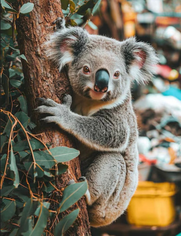 Koala clinging onto a tree