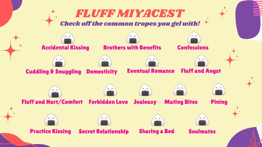 miyacelebration fluff miyacest tropes game - select the tropes you gel with!