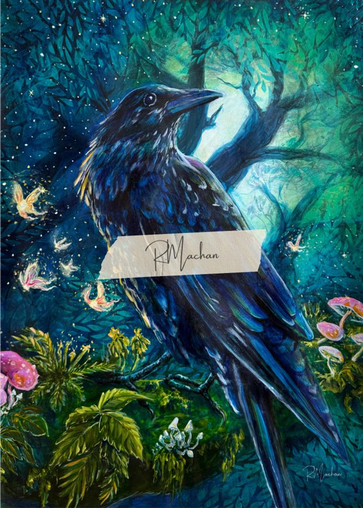 Featuring a striking raven perched on a mossy, mushroom-covered branch amidst a forest of twisty trees, this piece captures the inventive and free-spirited nature of the zodiac’s air sign. With its intricate details and enchanted woodland setting, Aquarius Season brings the magic of the stars and the untamed beauty of nature.