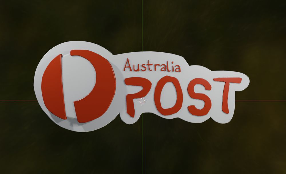 A render of the Australia Post logo in a childish illustrated style