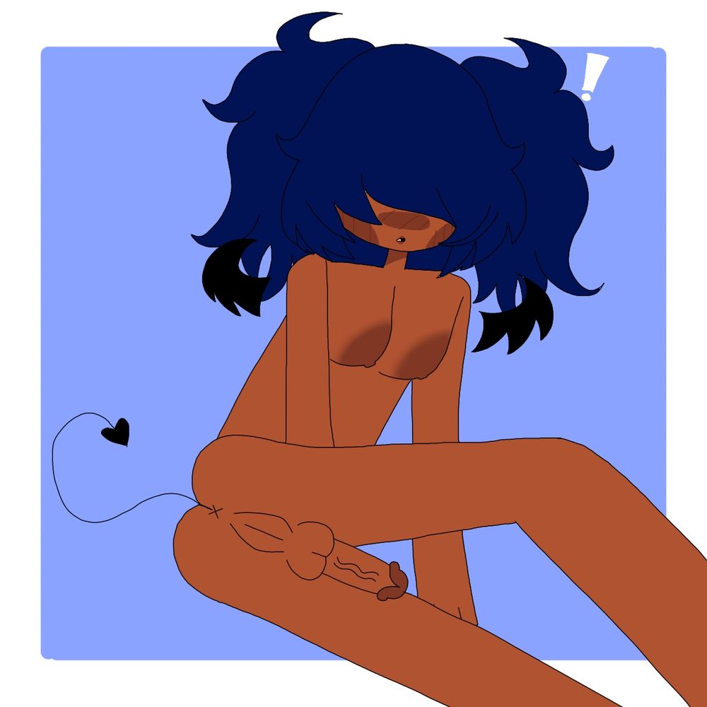 Juno (she/her) showing off her asshole, pussy, and cock while looking over her shoulder 