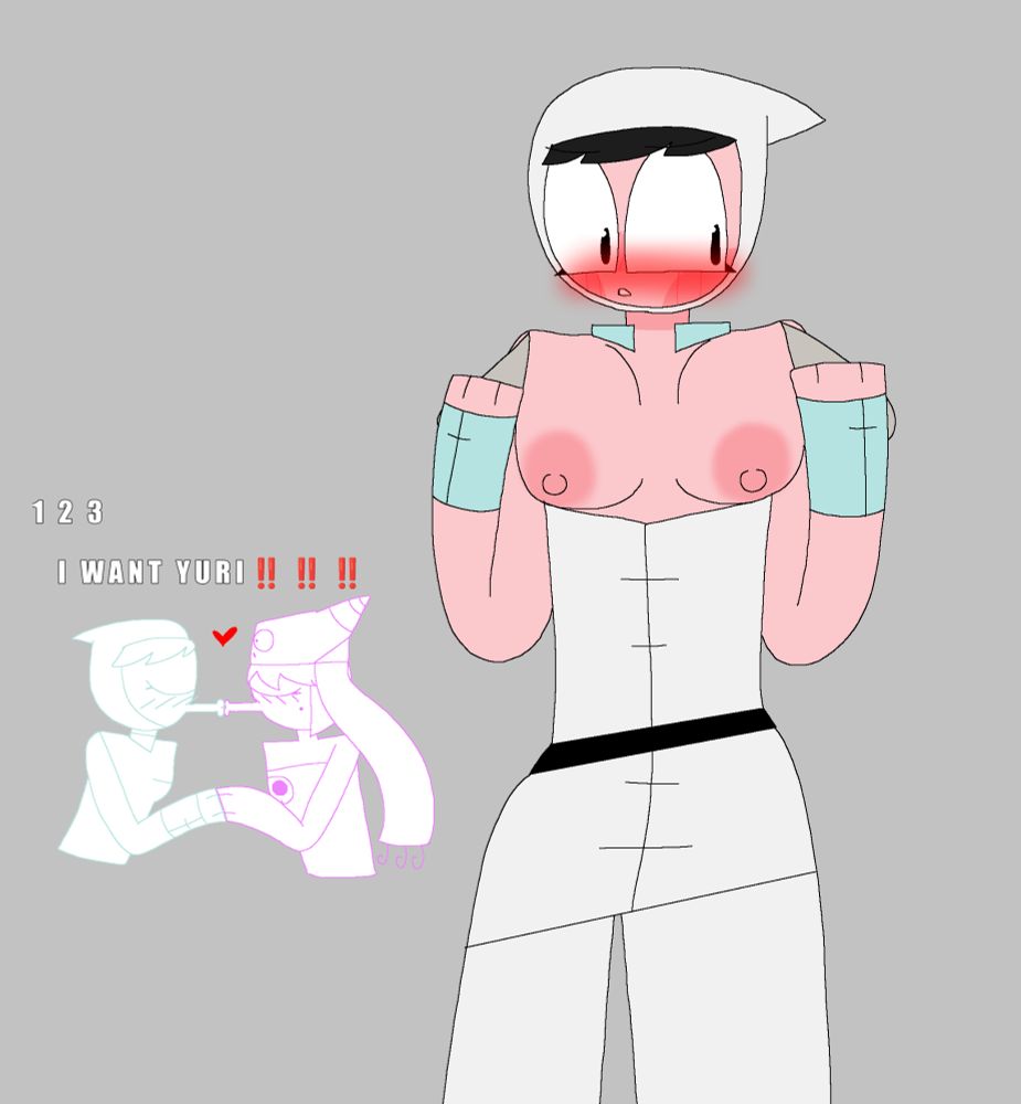 Rosefinch from Hero 108 with her top thingy ripped open, exposing her boobs, she's blushing and looks a bit flustered