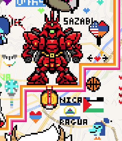 wwplace drawings of the sazabi, kamen rider faiz's head