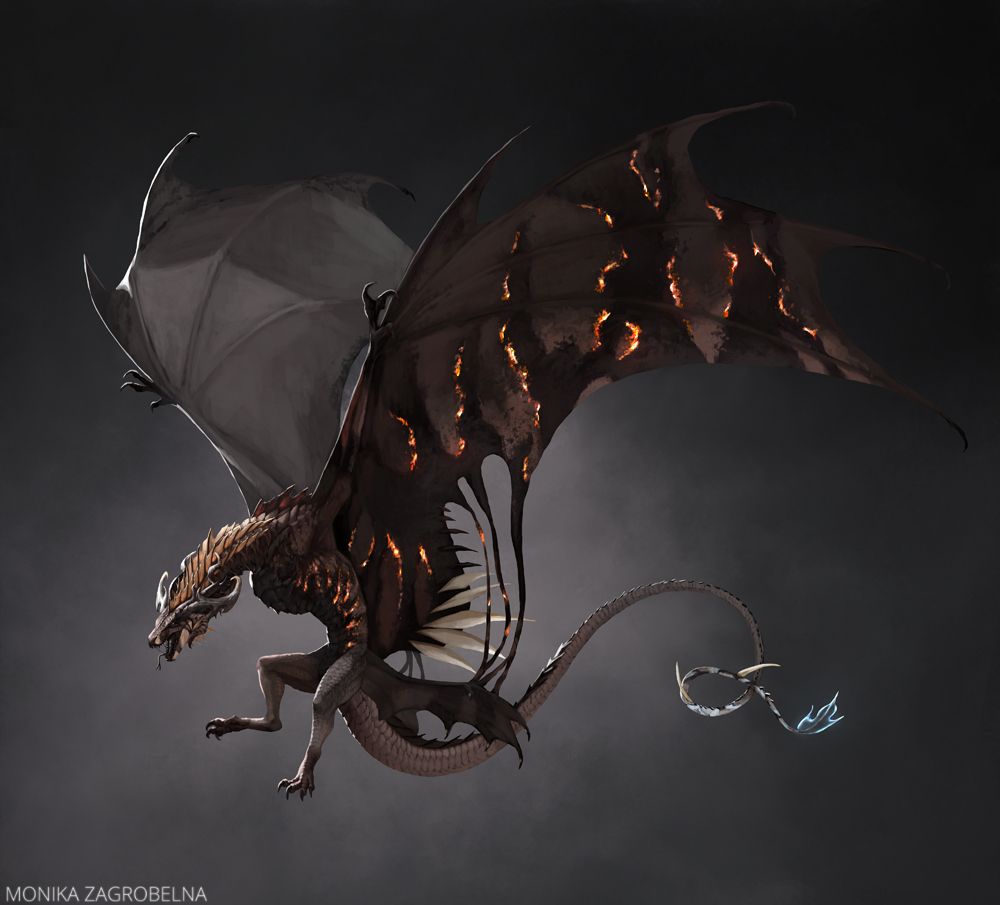 dragon with glowing wings