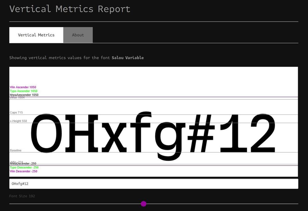 Screenshot of the new vertical metrics report in FontDrop.