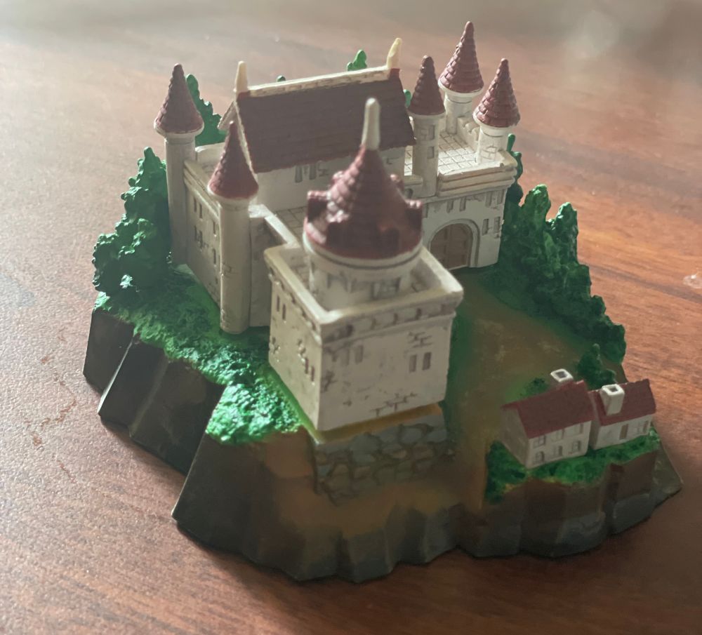 A tiny sculpted model of “Cannock” a location in Dragon Quest 2. 
