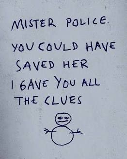 A crude snowman drawing accompanied by the words: 