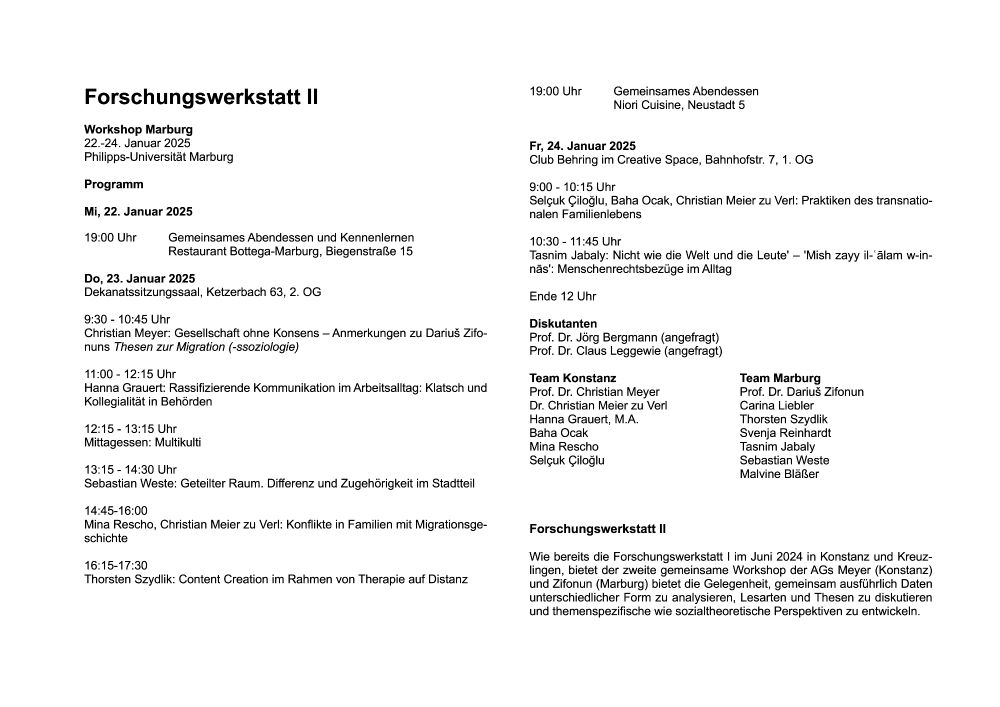 Programm der Forschungswerkstatt 2 (Universität Marburg, 23.-24.1.25)