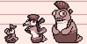 Pixel art of the characters Smallfry, Chum and Cohock from Splatoon styled after Pokemon Red & Blue