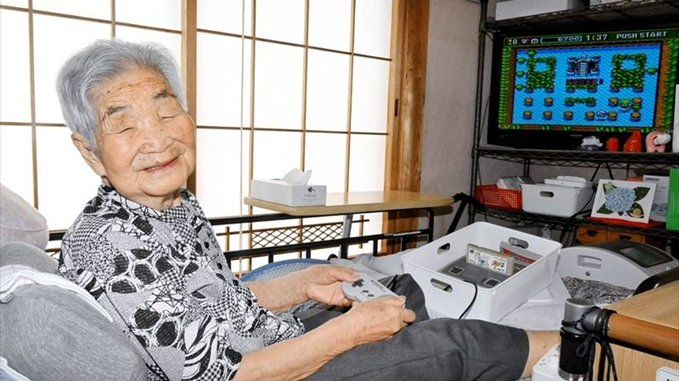 100-year-old grandma playing super bomberman 3 for the super famicom