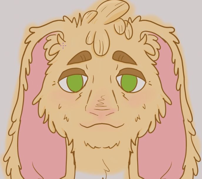 Unfinished drawing of a furry bunny with green eyes and fluffy ears, I'm very proud of the progress I made with the shapes !! Still bad at coloring tho