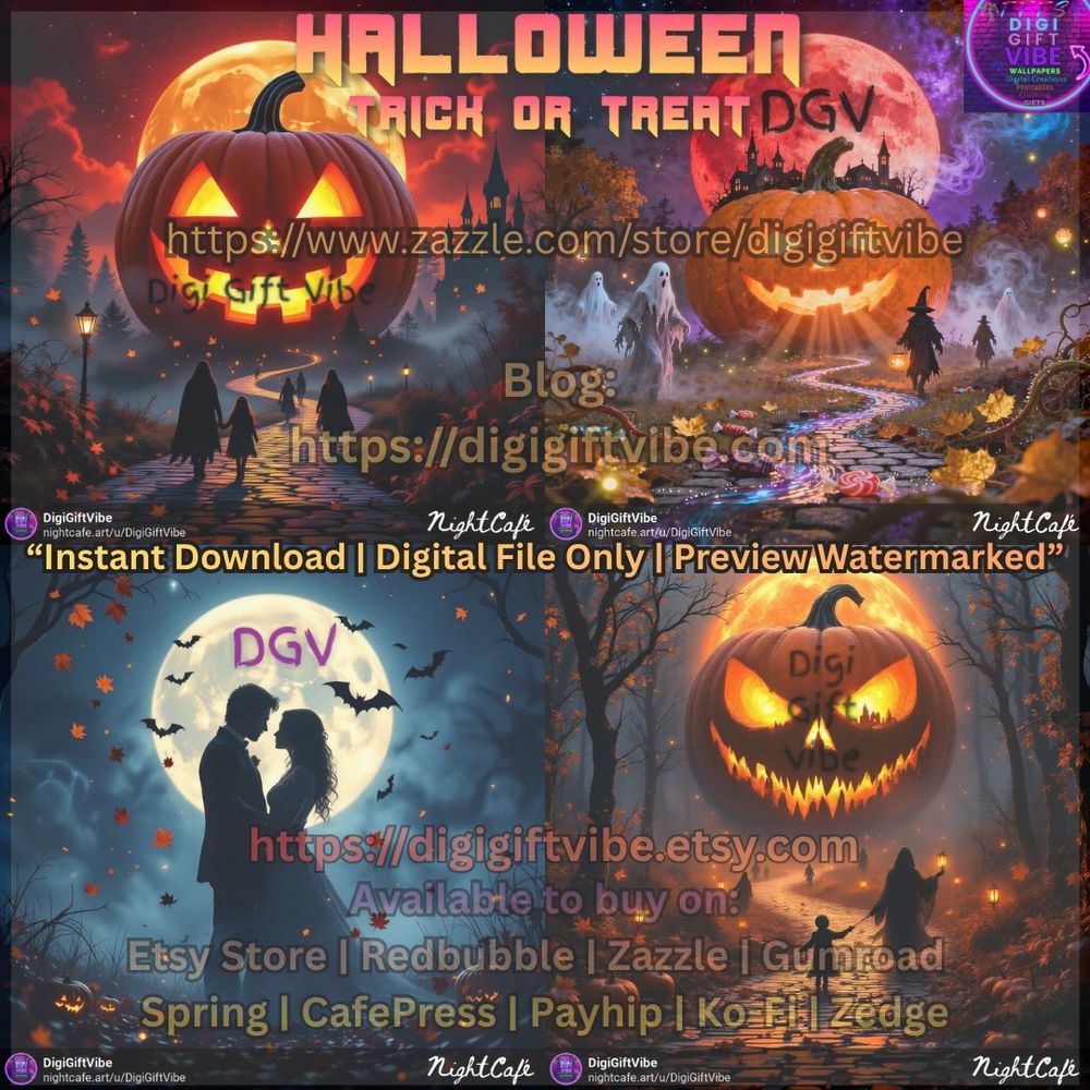 Halloween Wallpapers, Gifts & Clothing.
@NightCafeStudio @etsy
Launched today!!
Set of Halloween Wallpapers and misc gifts and clothing on our Online Stores!!
Etsy | CafePress | Spring | Zazzle | Gumroad | KoFi | Payhip etc #wallpapers #digitalart #art #halloween #trickortreat #haunted #etsy #zazzle #spring #CafePress #Gumroad #kofi #payhip #zedge #redbubble #digigiftvibe #blog #leggings #tights #tshirts #apparel