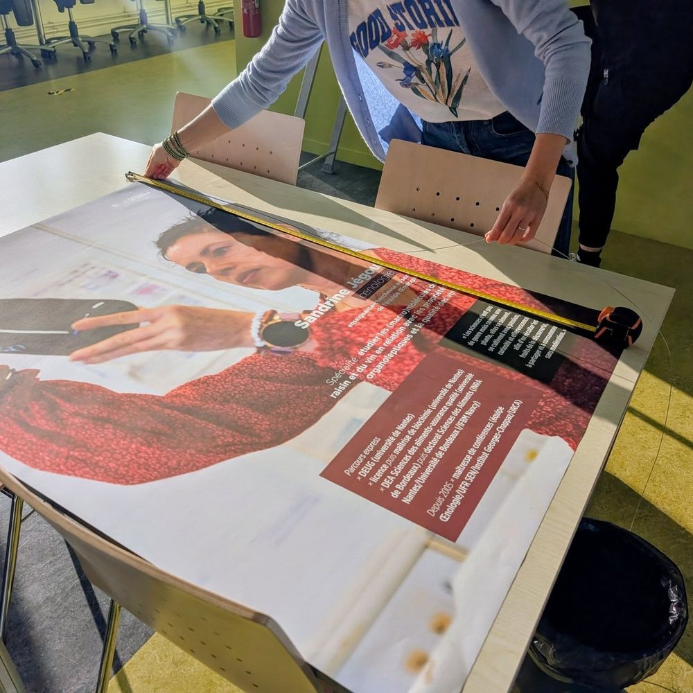 Montage de l'exposition femmes de sciences qui a lieu à la BU Moulin de la Housse en automne 2025