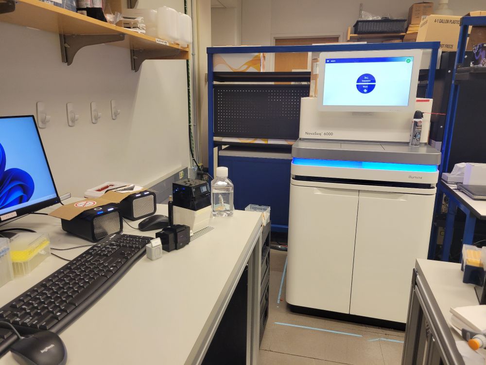 p2solos and ngs replicas on a table near an illumina novaseq 6000