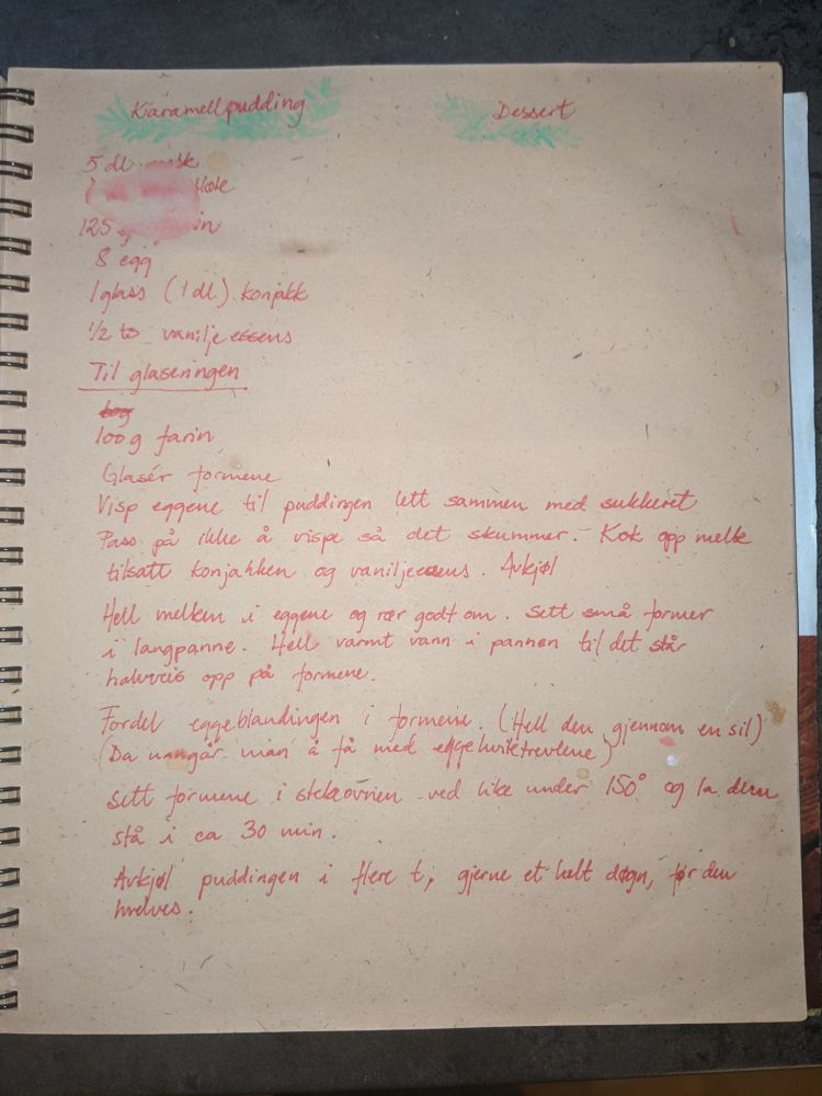 Oppskrift på karamellpudding. Dessert.