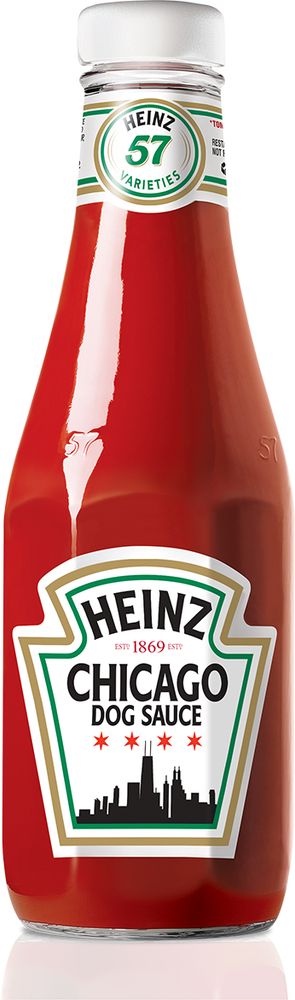 A bottle of ketchup that Heinz used to troll the city of Chicago. Labeled Chicago Dog Sauce. 