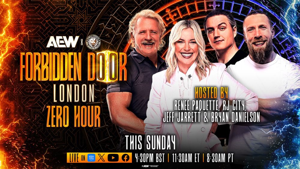 On Zero Hour, Former AEW World Champion Bryan Danielson will be joining Renee Paquette, RJ City & Jeff Jarrett. 

#WrestleSky 🤼🤼‍♀️
#AEW 🤼🤼‍♀️
#NJPW 🤼
#ForbiddenDoor 🤼🤼‍♀️