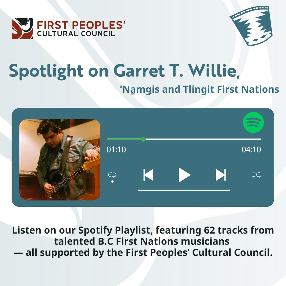Spotlight on Garret T. Willie. He resides in Alert Bay and Kingcome Inlet off the coast of B.C. with ancestry in the 'Na̱mg̱is and Tlingit First Nations. 