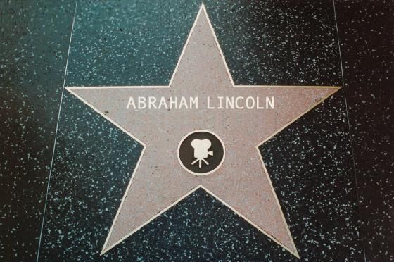An image of a Hollywood walk of fame star with the name Abraham Lincoln.
