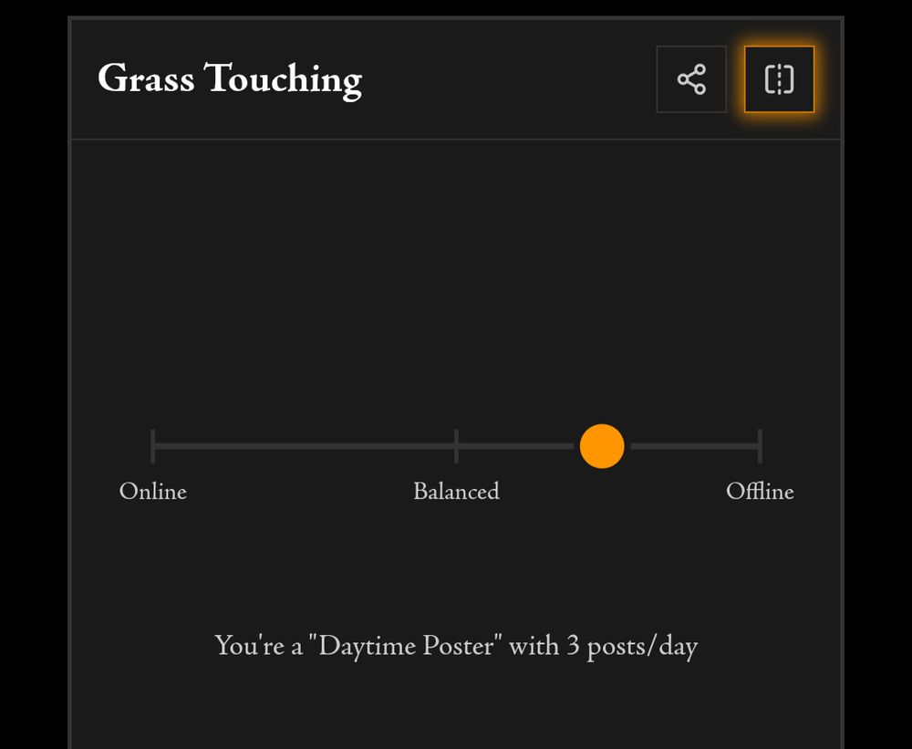 screenshot of my bsky grass touching score showing it between 'balanced' and 'offline' with an average of 3 po, sts a day