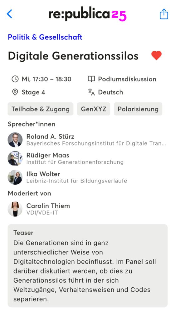 Screenshot aus Programm-App "Digitale Generationssilos"