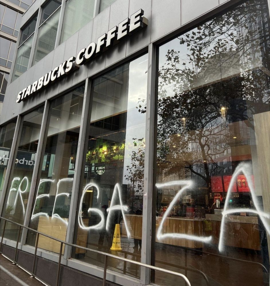 Free Gaza written on a Starbucks shopfront