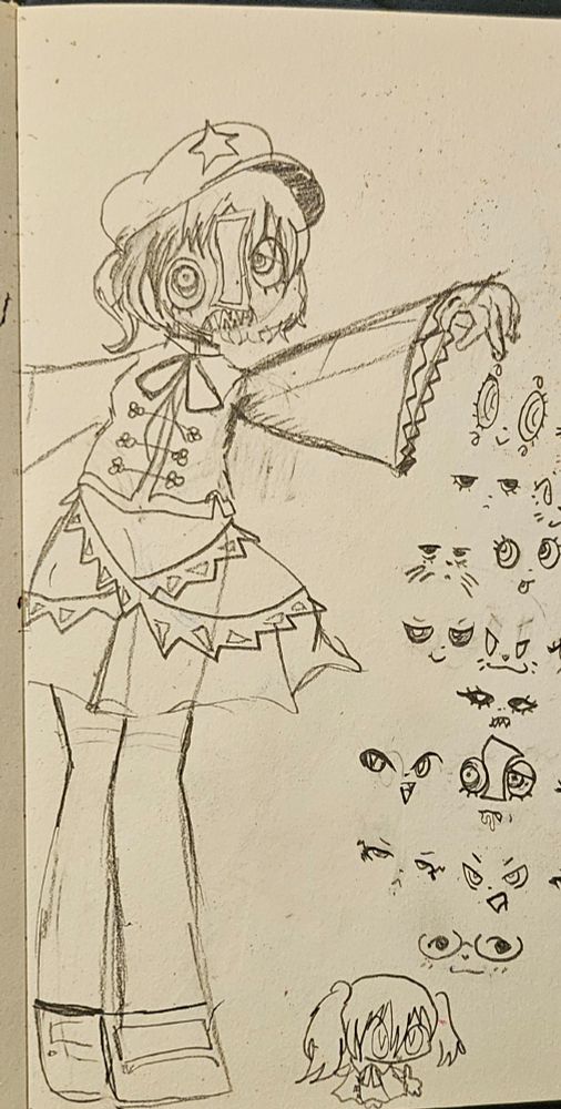 Sketch of Yoshika Miyako plus bonus kyouko (there are touhou character eyeballs of the side but they are just doodles)